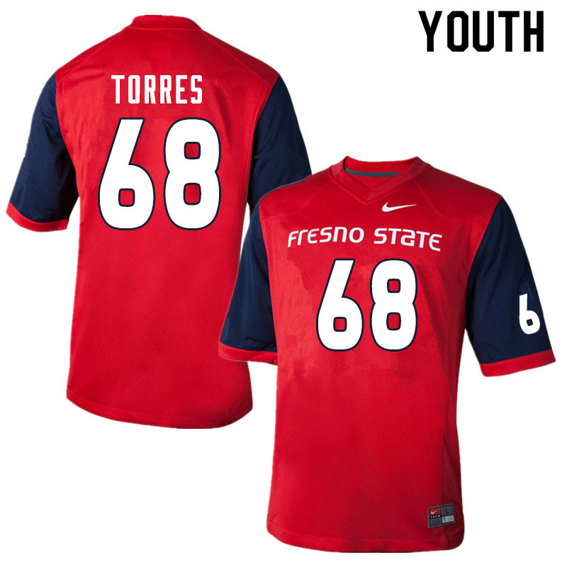 Youth #68 Jared Torres Fresno State Bulldogs College Football Jerseys Sale-Red - Click Image to Close